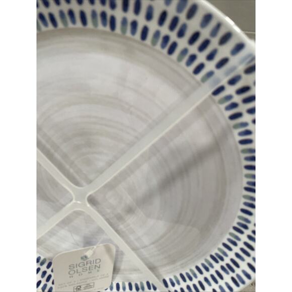 Set 4 Dinner Plates 11" SIGRID OLSEN MELAMINE Sand Swirls w/Blue Edge Large - Picture 2 of 6